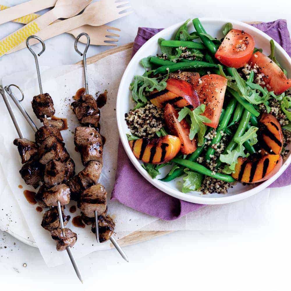 Lamb skewers with peach and quinoa salad Lamb skewers with peach and quinoa salad