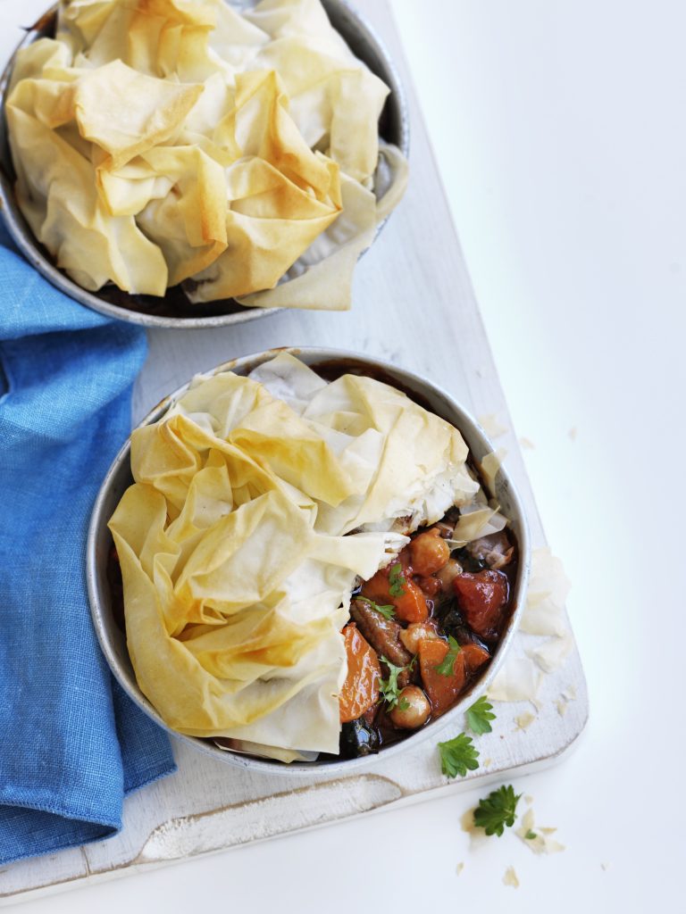 Lamb and silver beet filo pies