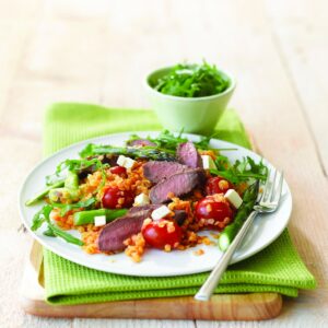 Lamb with warm lentil salad