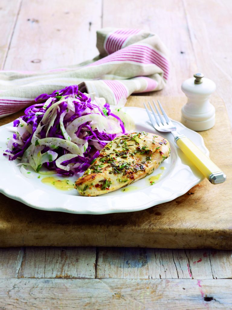 Lemon and rosemary chicken with fennel cabbage slaw Lemon and rosemary chicken with fennel cabbage slaw