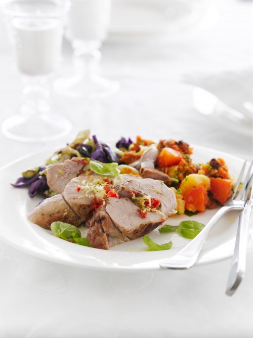Lemon-roasted pork with garlic and basil
