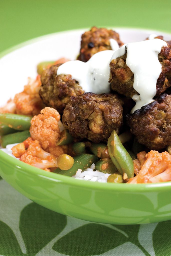 Madras meatballs with spiced vegetables Madras meatballs with spiced vegetables