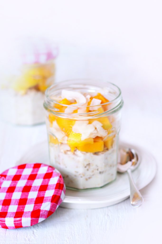 Mango, coconut and chia overnight oats