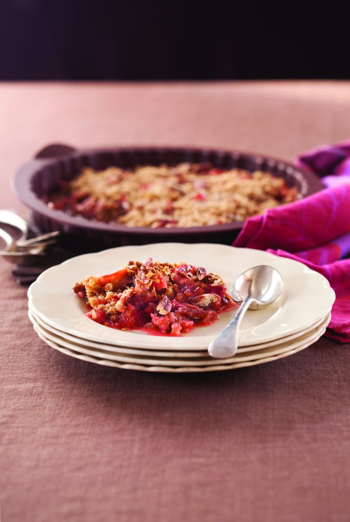 Microwave rhubarb and orange crumble