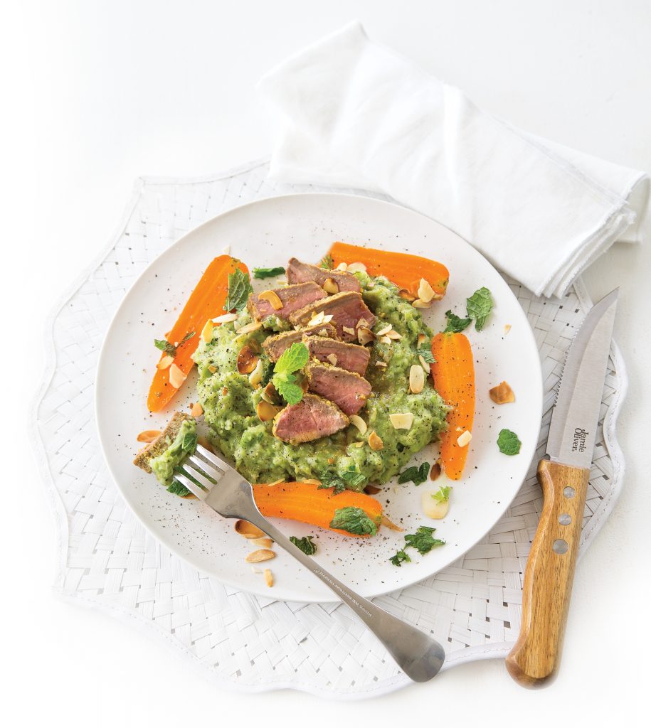Moroccan lamb medallions with mint pea mash Moroccan lamb medallions with mint pea mash
