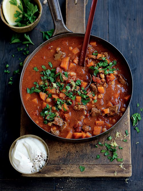 Moroccan lamb, tomato and sweet potato soup