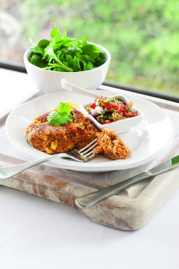 Mussel, kumara and corn cakes Mussel, kumara and corn cakes