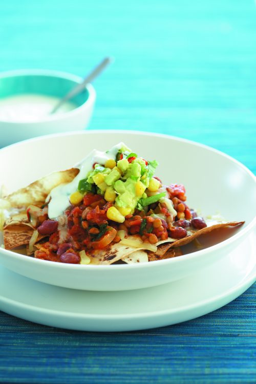 Nachos with corn and capsicum salsa