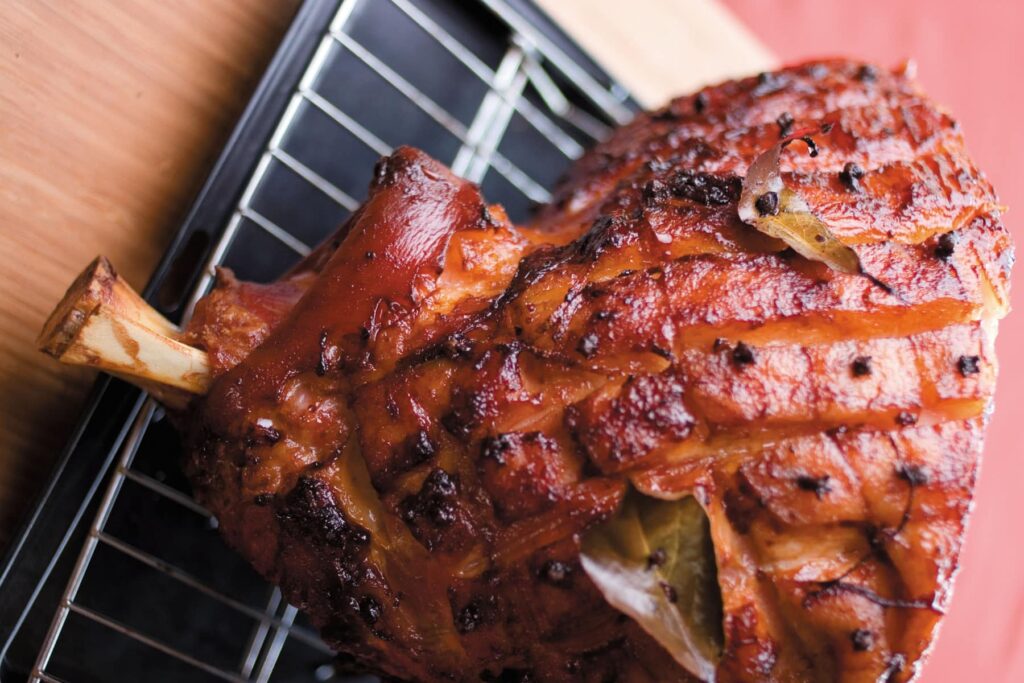 Old dark beer baked ham
