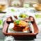 Onion fritters with mango relish