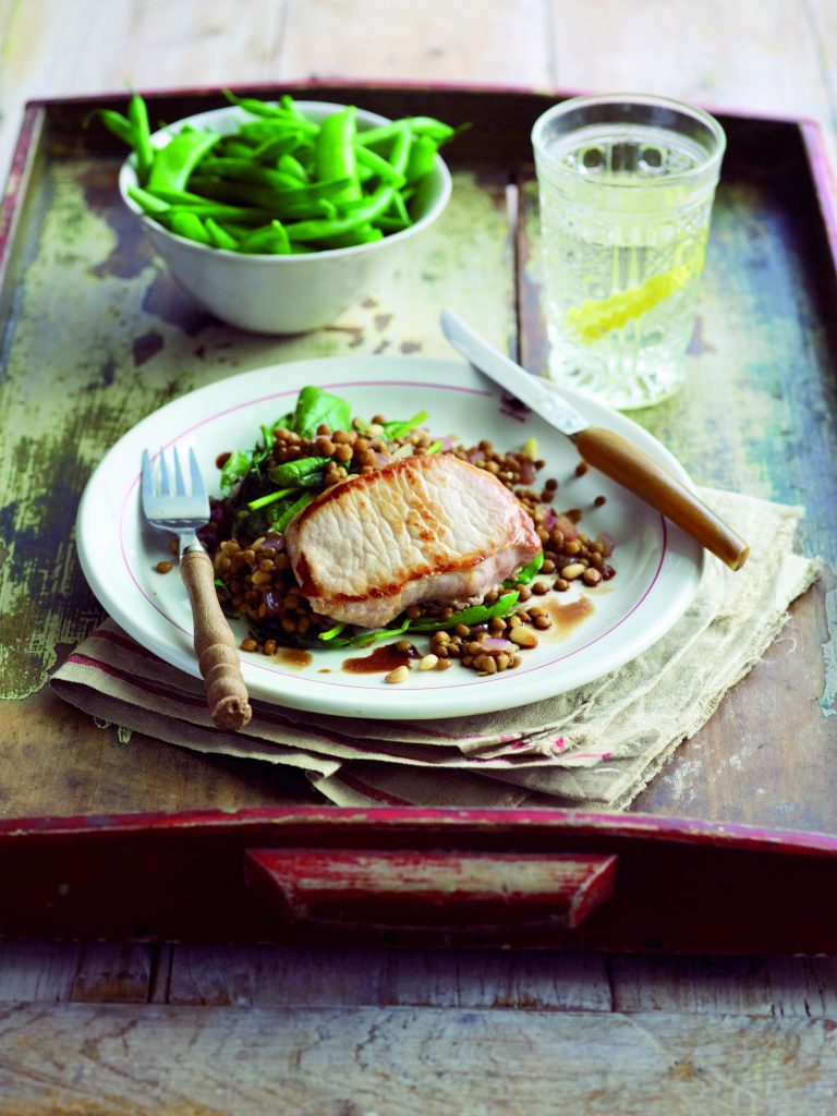 Pan-fried pork with balsamic lentils Pan-fried pork with balsamic lentils