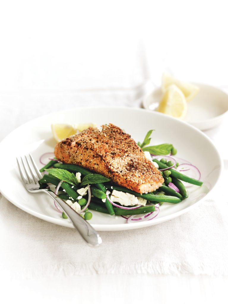 Pepper and sesame-crusted salmon with mint peas Pepper and sesame-crusted salmon with mint peas