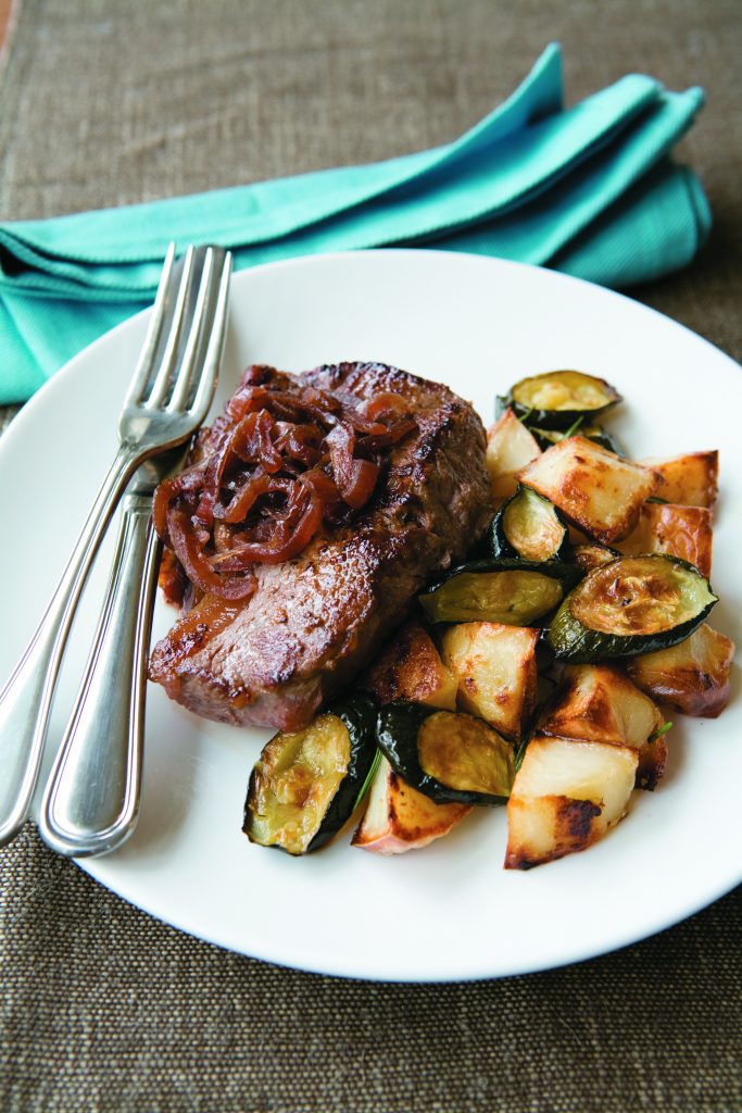 Peppered steaks with caramelised onions Peppered steaks with caramelised onions