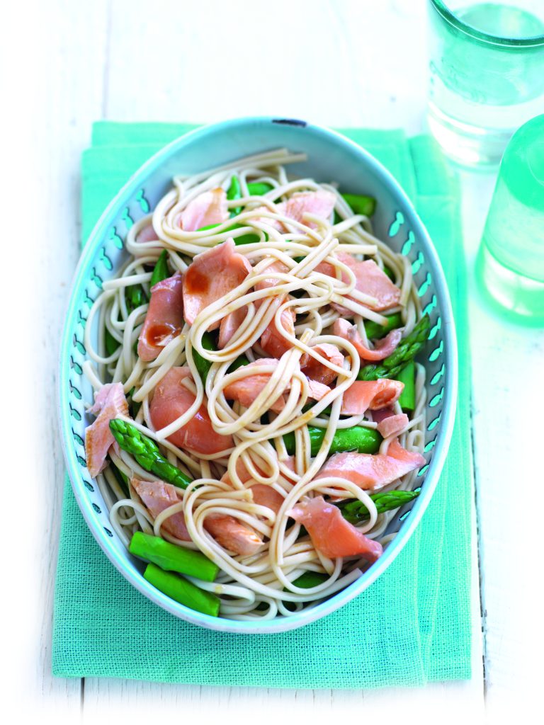 Poached salmon and noodle salad with sesame dressing Poached salmon and noodle salad with sesame dressing