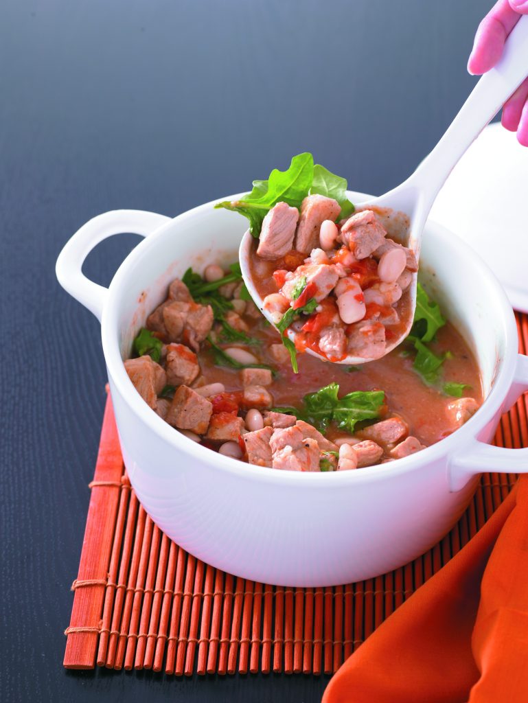 Pork, tomato, cannellini bean and rocket casserole Pork, tomato, cannellini bean and rocket casserole