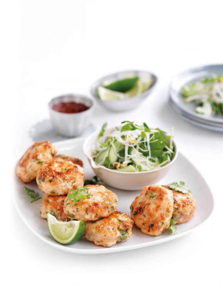 Prawn and fish cakes with noodle salad Prawn and fish cakes with noodle salad