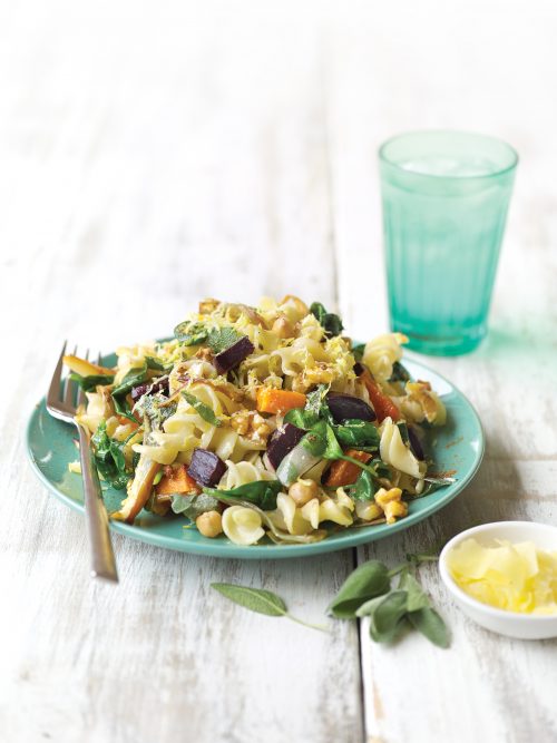 Roasted pumpkin and shallot pasta with sage