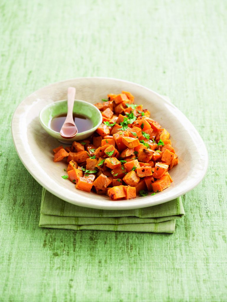 Roasted golden kumara with spicy honey dressing Roasted golden kumara with spicy honey dressing