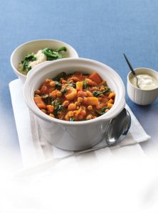 Root vegetable, chickpea and apricot casserole