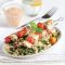 Rosemary chicken sticks with brown rice salad and sun-dried tomato dip