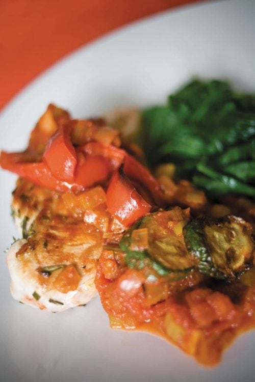 Rosemary chicken with capsicum and tomato sauce