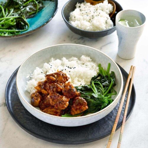Sake garlic chicken with spinach