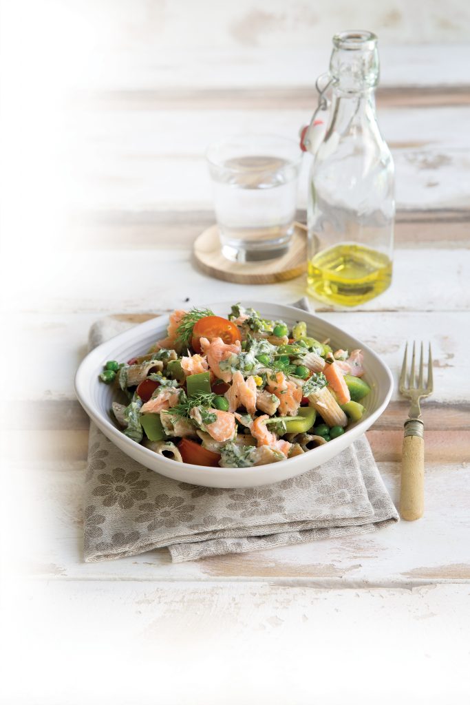 Salmon and dill pasta with rocket dressing Salmon and dill pasta with rocket dressing