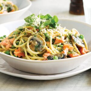 Salmon spaghetti carbonara