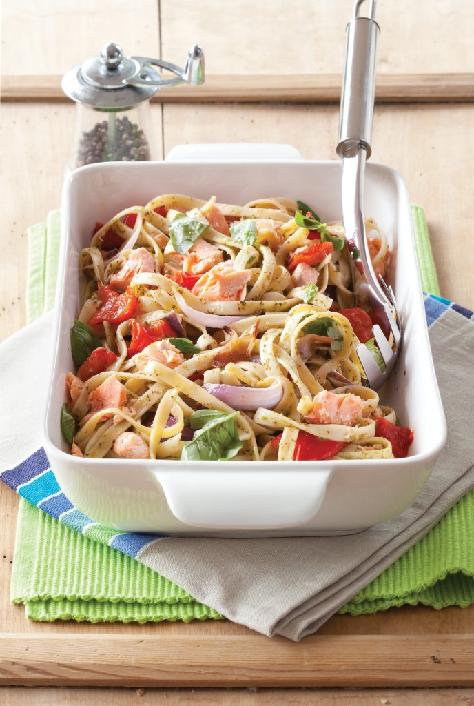 Salmon with roasted veg fettuccine Salmon with roasted veg fettuccine