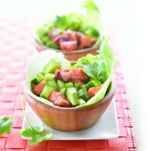 Salmon and avocado iceberg cups