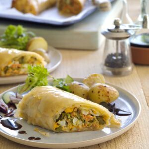 Salmon and egg filo strudel