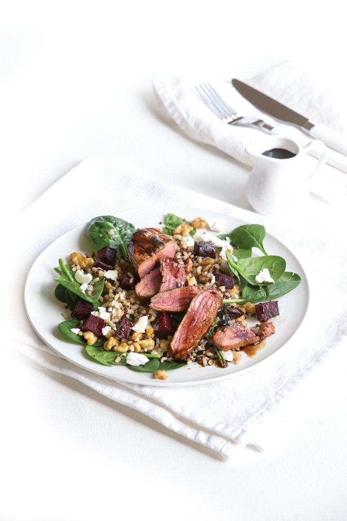 Seared smoked paprika lamb with brown rice and beetroot salad Seared smoked paprika lamb with brown rice and beetroot salad