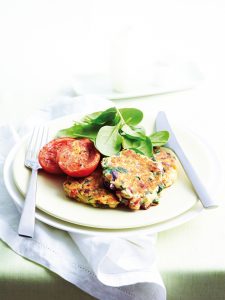 Semi-dried tomato, spinach and ricotta fritters