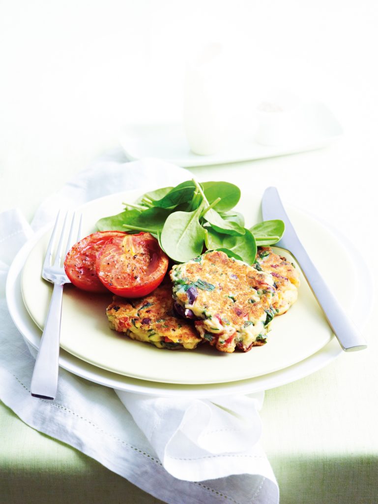 Semi-dried tomato, spinach and ricotta fritters Semi-dried tomato, spinach and ricotta fritters