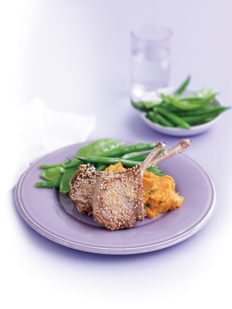 Sesame lamb cutlets with kumara mash Sesame lamb cutlets with kumara mash