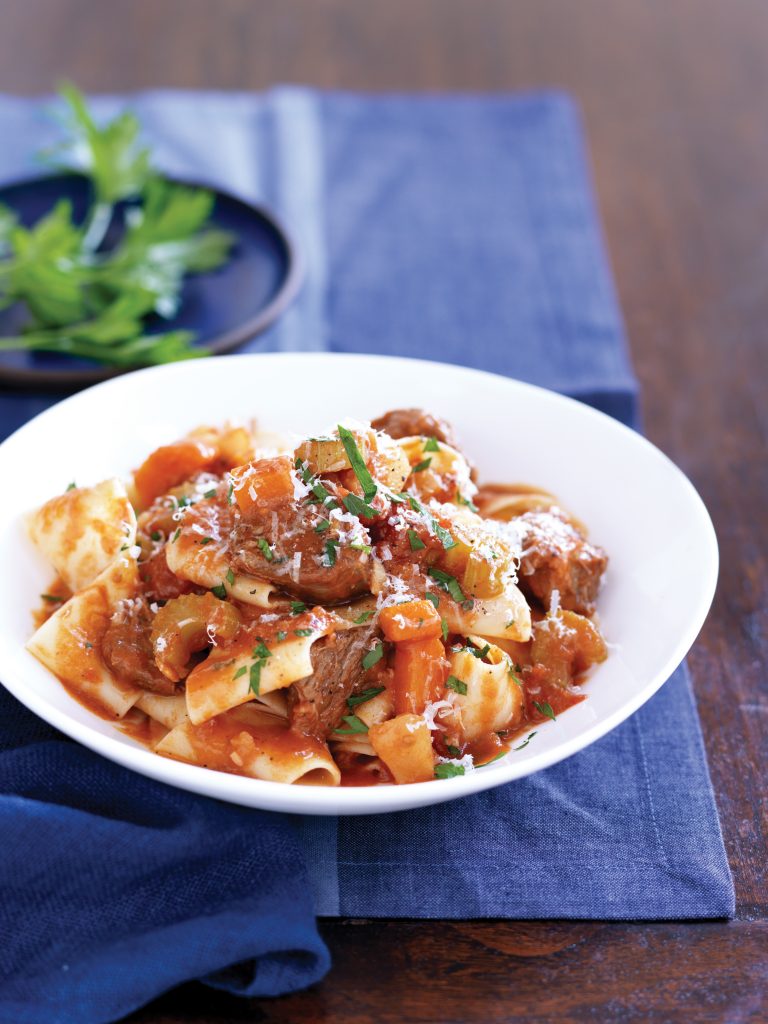 Slow-cooked lamb ragoût with tagliatelle