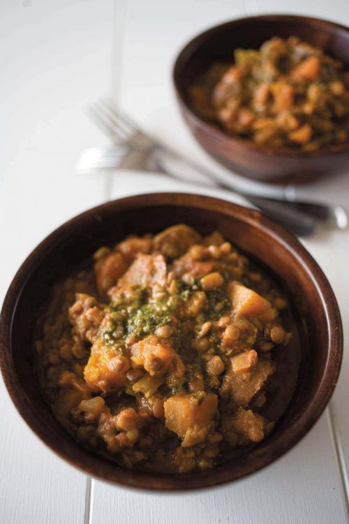 Slow-cooker sausages with lentils