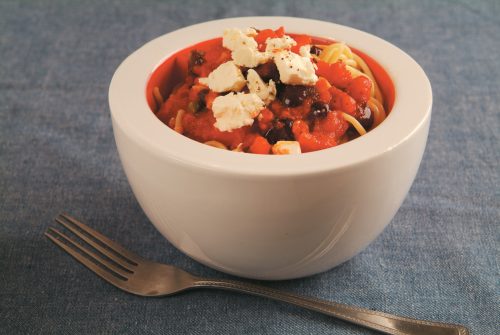 Spaghetti with black olives