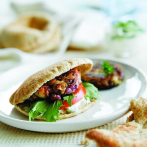 Spiced butter bean patties with yoghurt dressing