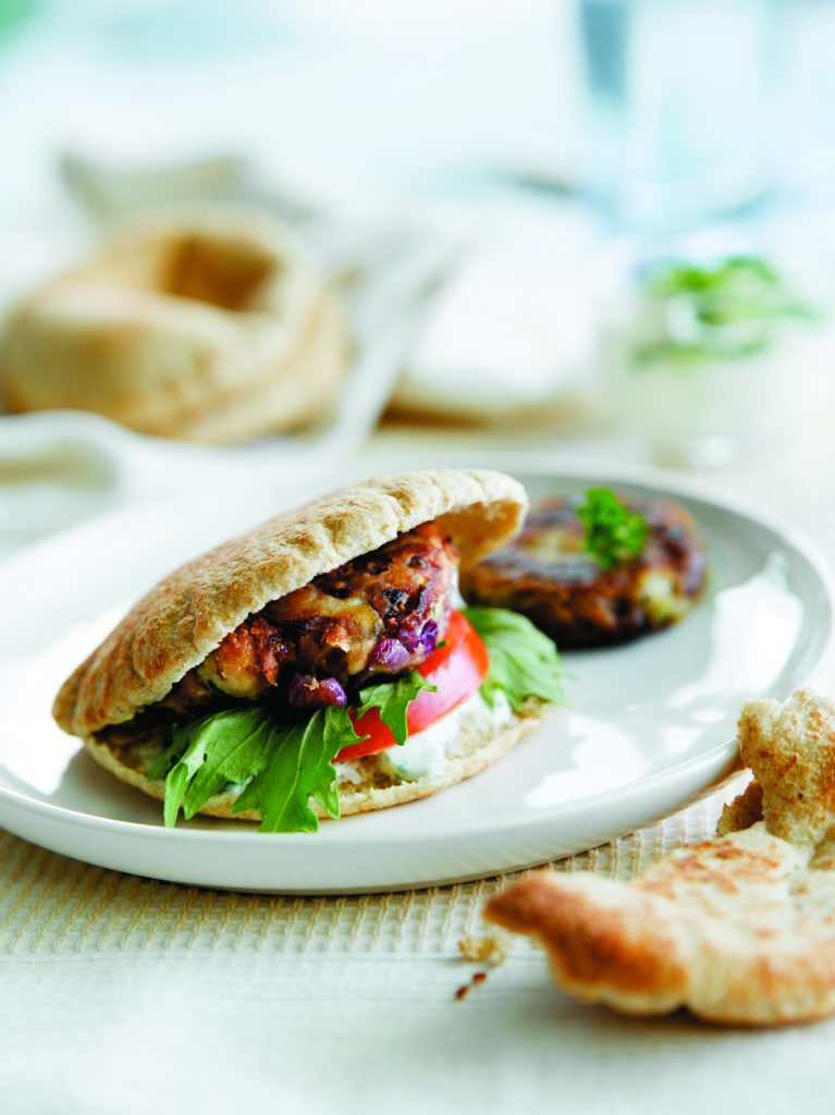 Spiced butter bean patties with yoghurt dressing Spiced butter bean patties with yoghurt dressing