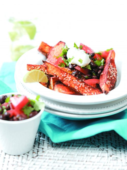Spicy kumara wedges with black bean salsa
