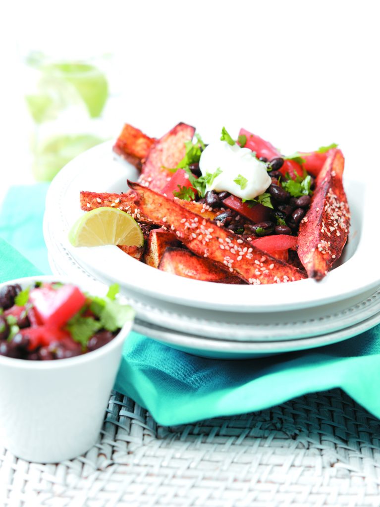 Spicy kumara wedges with black bean salsa Spicy kumara wedges with black bean salsa