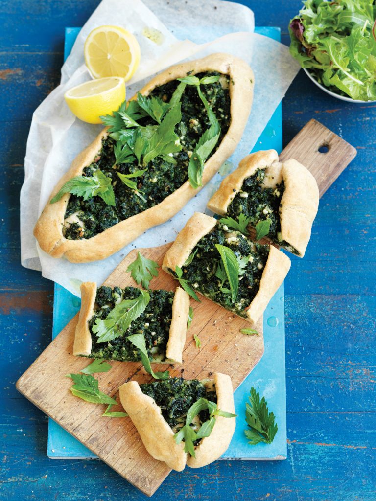 Spinach, feta and haloumi Turkish pide Spinach, feta and haloumi Turkish pide