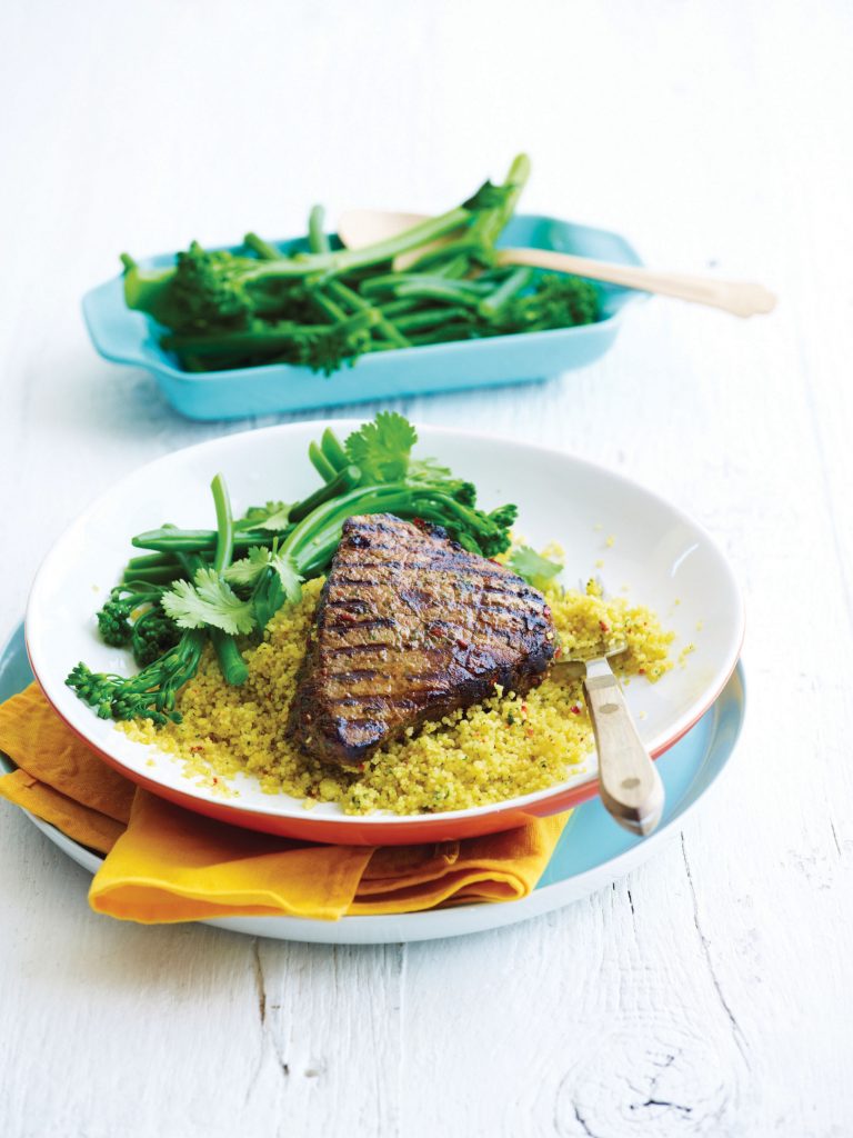 Steak with spiced couscous and broccolini Steak with spiced couscous and broccolini