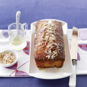 Sticky lemon, lime and coconut loaf