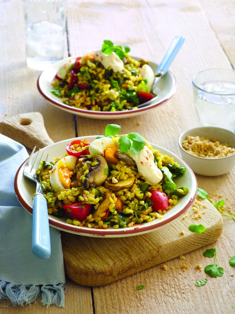 Stir-fried curried rice with soft-boiled eggs Stir-fried curried rice with soft-boiled eggs
