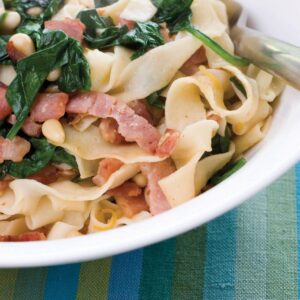 Tagliatelle with baby spinach and bacon
