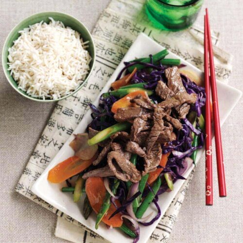 Teriyaki beef stir-fry with rice