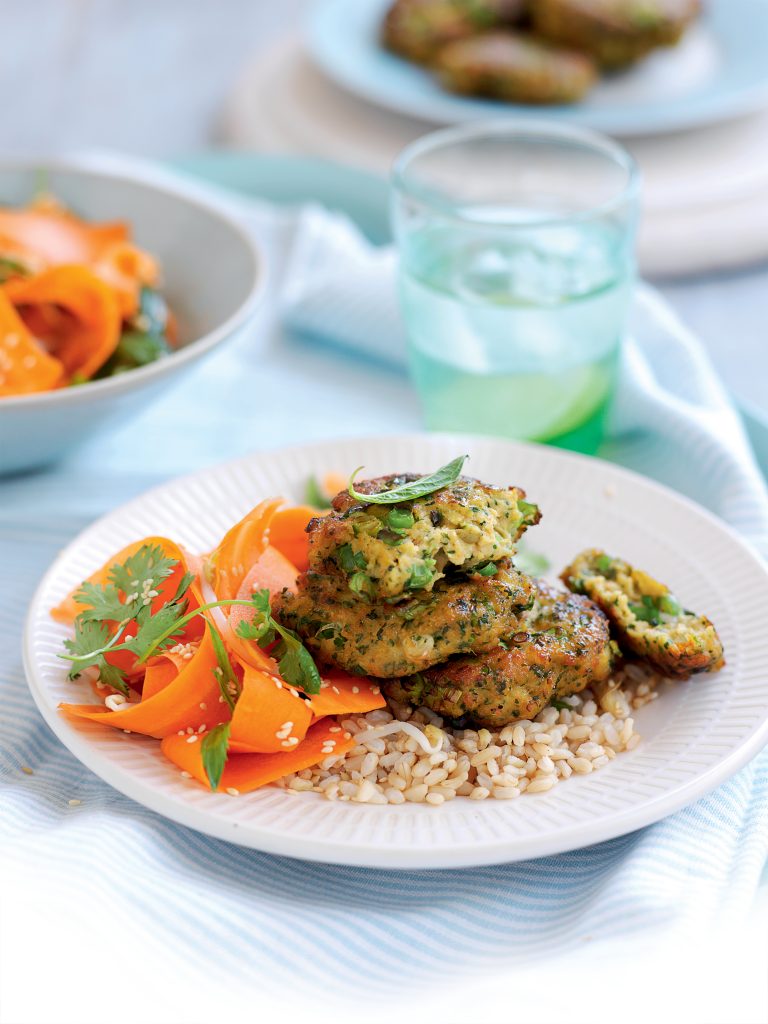 Thai prawn cakes with pickled carrot salad Thai prawn cakes with pickled carrot salad