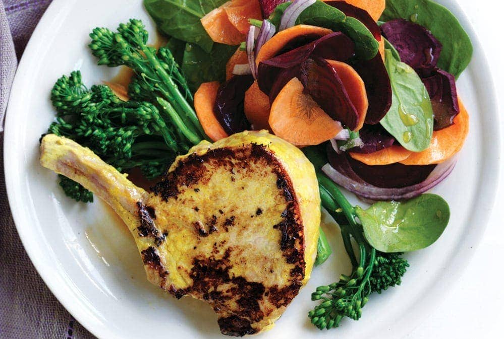 Turmeric pork with beetroot and carrot salad Turmeric pork with beetroot and carrot salad